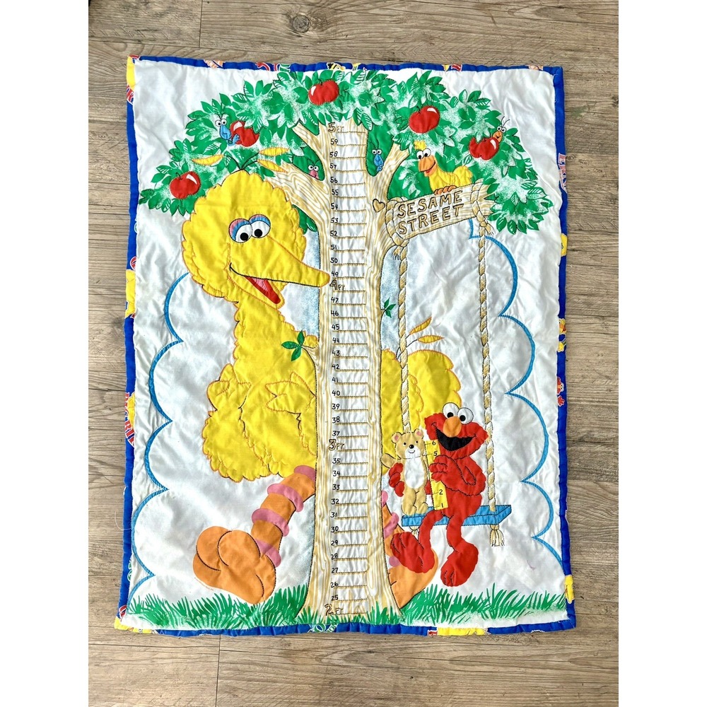 Vintage Sesame Street Big Bird And Elmo Growth Chart Crib Baby Blanket
